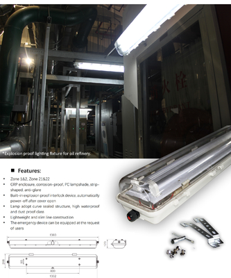 18w 36w 54w Materiale GRP Lineare a Led Luce a prova di esplosione 1.2M 100lm/w Con 5 anni di garanzia Atex