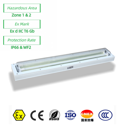 Proof ATEX luce fluorescente lineare resistente alle fiamme resistente alla polvere/impermeabile per la zona pericolosa 1 2 gas di petrolio 100lm/watt