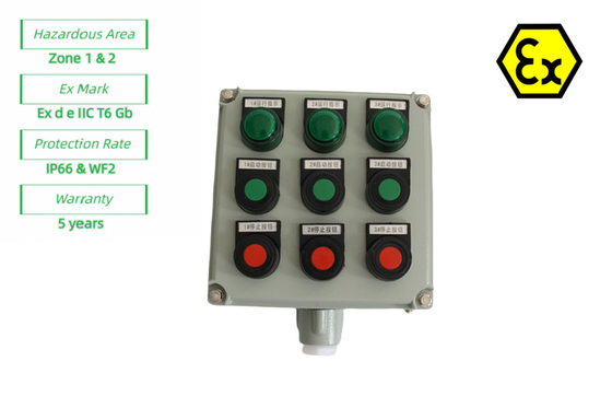 ATEX Controllo a prova di esplosione della stazione di controllo Panello di controllo industriale per la zona pericolosa1 Luce a prova di fiamma 10A AC220v