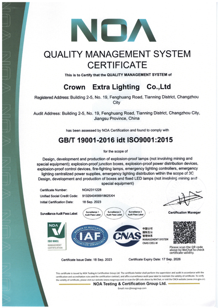 La CINA crown extra lighting co. ltd Certificazioni